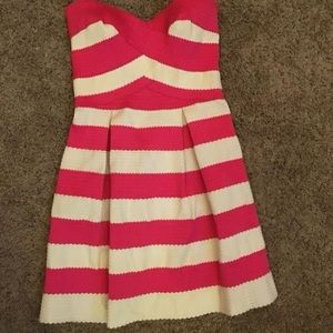 Sweetheart cut pink and ivory dress